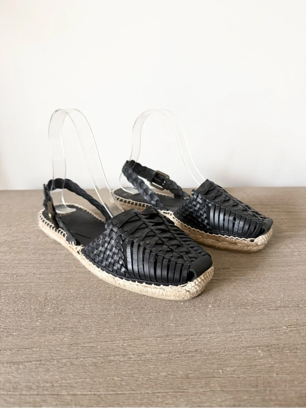 Castaner X Altuzarra Black Leather Woven Slingback Espadrille Flats - Size 37